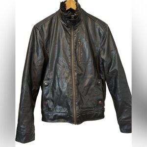 American Rag Cie vegan lthr dstrssd sherpa lined bmbr jkt w pckts MN S military